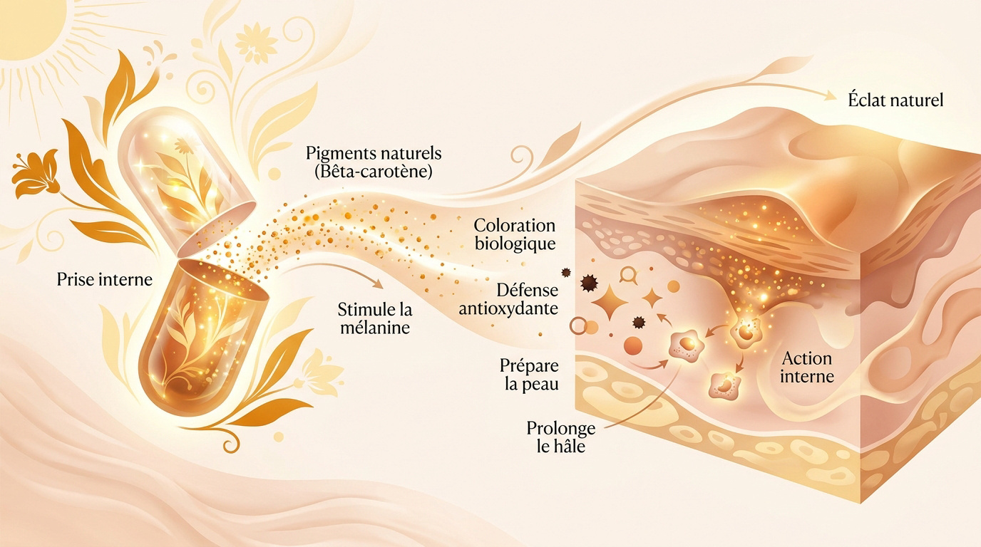 Gélules de bronzage et pigments naturels pour la peau